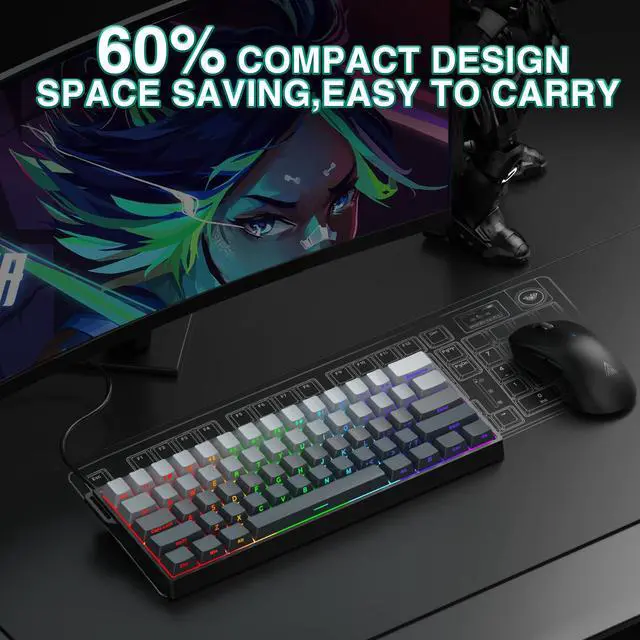 Alt view image 3 of 7 - Aula WIN60 HE - 60% Mechanical Gaming Keyboard Wired, Hall Effect Magnetic Switch Hot Swappable,8000 Hz Polling Rate, RGB Keyboard 60 Percent Compact Design for PC (Gradient Gray)
