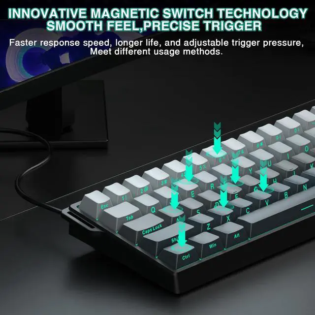 Alt view image 4 of 7 - Aula WIN60 HE - 60% Mechanical Gaming Keyboard Wired, Hall Effect Magnetic Switch Hot Swappable,8000 Hz Polling Rate, RGB Keyboard 60 Percent Compact Design for PC (Gradient Gray)