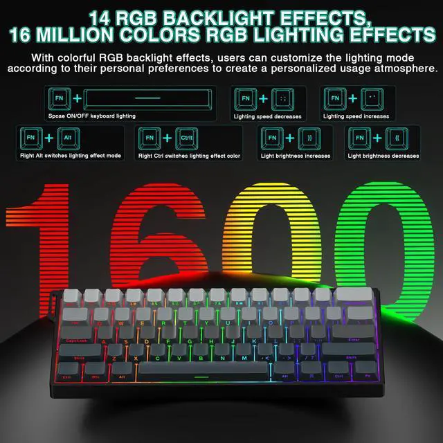 Alt view image 6 of 7 - Aula WIN60 HE - 60% Mechanical Gaming Keyboard Wired, Hall Effect Magnetic Switch Hot Swappable,8000 Hz Polling Rate, RGB Keyboard 60 Percent Compact Design for PC (Gradient Gray)