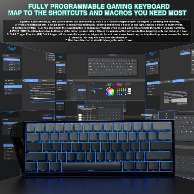 Alt view image 7 of 7 - Aula WIN60 HE - 60% Mechanical Gaming Keyboard Wired, Hall Effect Magnetic Switch Hot Swappable,8000 Hz Polling Rate, RGB Keyboard 60 Percent Compact Design for PC (Gradient Gray)
