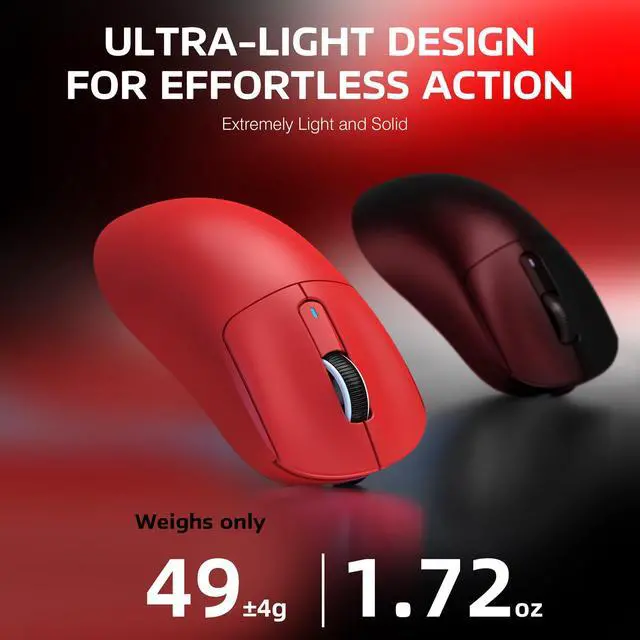 Alt view image 3 of 7 - ATTACK SHARK X3 Wireless Gaming Mouse, 49g Ergonomic Computer Mouse, Triple Modes PAW3395 26K DPI Optical Sensor, 200h Battery Life, Programmable Buttons, Gaming Accessories for PC/Laptop/Mac (Red)