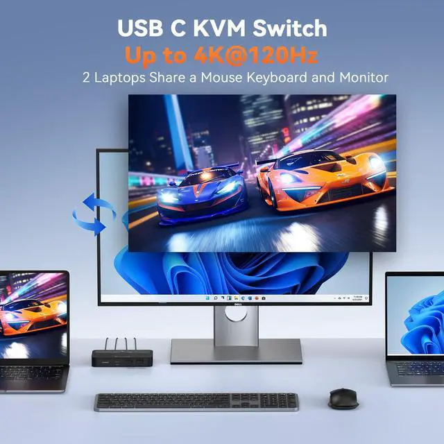 Alt view image 3 of 7 - USB C KVM Switch 1 Monitor 2 Computers 4K@120Hz HDMI, KVM Switches 2 Computers with 3 USB Devices and 100W PD Charging, Button Control Suitable for Windows/Chrome OS/MacOS, Plug and Play