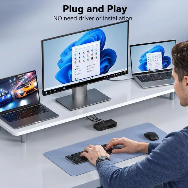 Alt view image 7 of 7 - USB C KVM Switch 1 Monitor 2 Computers 4K@120Hz HDMI, KVM Switches 2 Computers with 3 USB Devices and 100W PD Charging, Button Control Suitable for Windows/Chrome OS/MacOS, Plug and Play