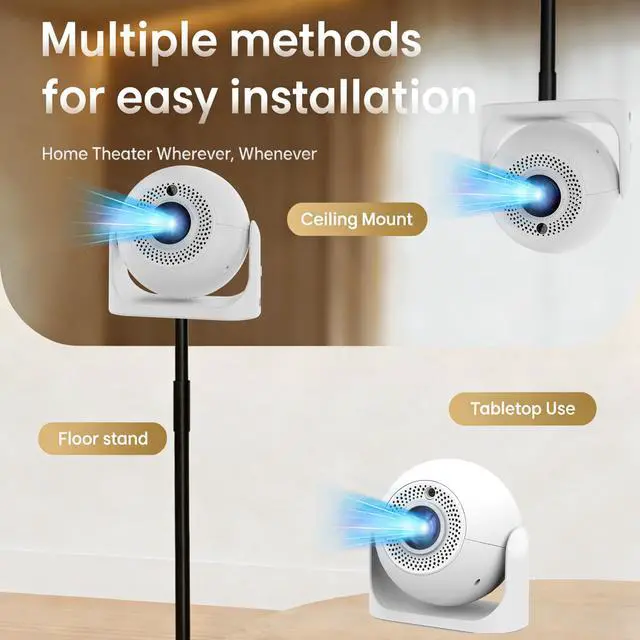 Alt view image 2 of 7 - Auto Focus Mini Projector Support 4K 1080P, Built-in APPS & Auto Keystone 180° Rotatable, Portable Projector with WiFi and Bluetooth, Home Theater Outdoor Movie Bedroom Projector, 200 ANSI Lumens