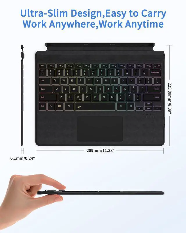 Alt view image 5 of 7 - Surface Pro Keyboard, Wireless Type Cover for Microsoft Surface Pro 7 Plus 7/6/5/4/3 12.3 inch, 7 Color Backlit Bluetooth Ultra-Slim Portable Magnetic Keyboard with Trackpad, Auto Wake up/Sleep