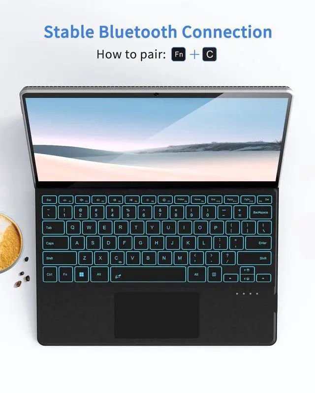 Alt view image 6 of 7 - Surface Pro Keyboard, Wireless Type Cover for Microsoft Surface Pro 7 Plus 7/6/5/4/3 12.3 inch, 7 Color Backlit Bluetooth Ultra-Slim Portable Magnetic Keyboard with Trackpad, Auto Wake up/Sleep