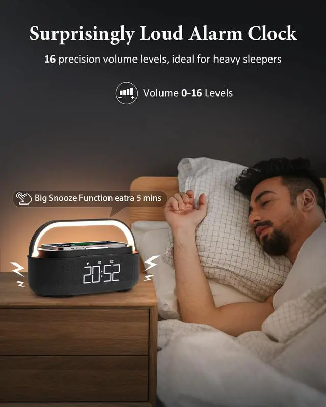 Alt view image 3 of 7 - Bluetooth Speaker with Wireless Charger, FM Radio, Dimmable LED Night Light, Stereo Sound Dual Wireless Speakers, 2500mAh Portable Speaker for Home Decoration, Bedroom, Office, Gift