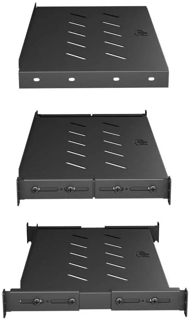 Alt view image 2 of 6 - Vented 4-Post Shelf, Adjustable, Black, 250 mm Depth, 1U, 242 lbs, Cold Rolled Steel