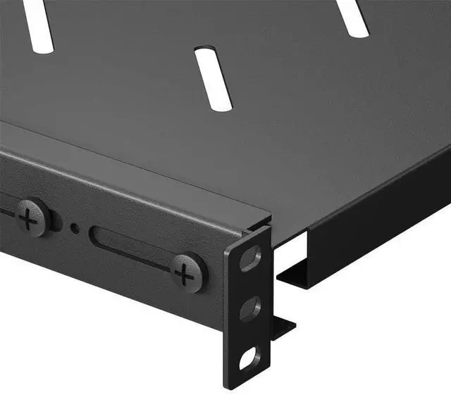 Alt view image 3 of 6 - Vented 4-Post Shelf, Adjustable, Black, 250 mm Depth, 1U, 242 lbs, Cold Rolled Steel