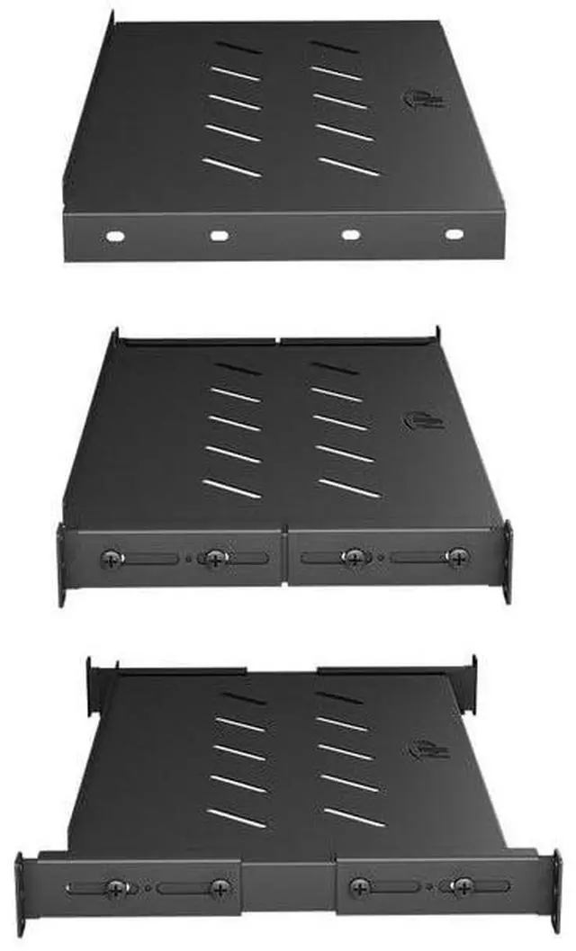 Alt view image 5 of 6 - Vented 4-Post Shelf, Adjustable, Black, 250 mm Depth, 1U, 242 lbs, Cold Rolled Steel