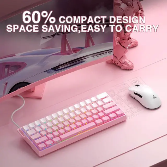 Alt view image 3 of 7 - Aula WIN60 HE - 60% Mechanical Gaming Keyboard Wired, Hall Effect Magnetic Switch Hot Swappable,8000 Hz Polling Rate, RGB Keyboard 60 Percent Compact Design for PC (Gradient Pink)