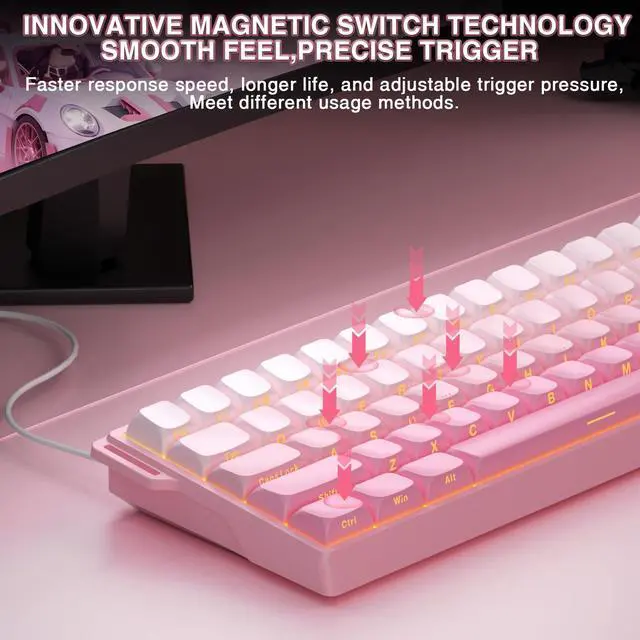 Alt view image 4 of 7 - Aula WIN60 HE - 60% Mechanical Gaming Keyboard Wired, Hall Effect Magnetic Switch Hot Swappable,8000 Hz Polling Rate, RGB Keyboard 60 Percent Compact Design for PC (Gradient Pink)