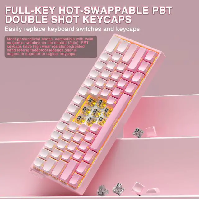 Alt view image 5 of 7 - Aula WIN60 HE - 60% Mechanical Gaming Keyboard Wired, Hall Effect Magnetic Switch Hot Swappable,8000 Hz Polling Rate, RGB Keyboard 60 Percent Compact Design for PC (Gradient Pink)