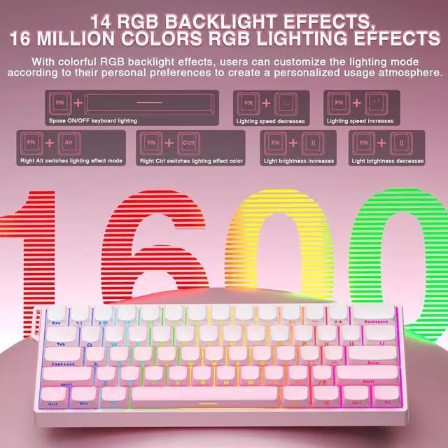 Alt view image 6 of 7 - Aula WIN60 HE - 60% Mechanical Gaming Keyboard Wired, Hall Effect Magnetic Switch Hot Swappable,8000 Hz Polling Rate, RGB Keyboard 60 Percent Compact Design for PC (Gradient Pink)