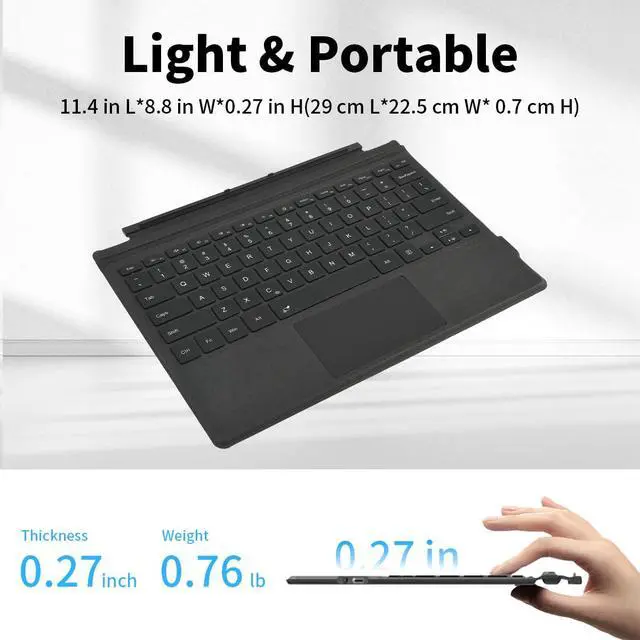 Alt view image 3 of 7 - Microsoft Surface Pro Keyboard for 7+/7/6/5/4/3, 12.3" Wireless Bluetooth Type Cover with 7-Color Backlit, Ultra-Slim Design, Multi-Touch Trackpad, Rechargeable Battery, (Black)