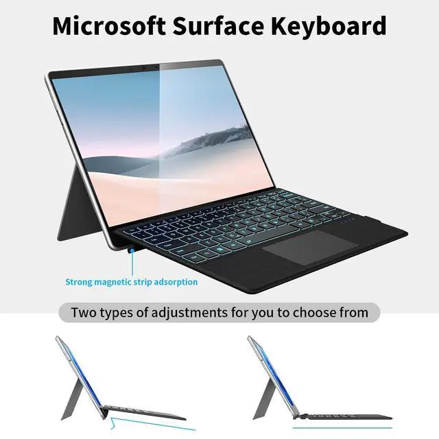 Alt view image 5 of 7 - Microsoft Surface Pro Keyboard for 7+/7/6/5/4/3, 12.3" Wireless Bluetooth Type Cover with 7-Color Backlit, Ultra-Slim Design, Multi-Touch Trackpad, Rechargeable Battery, (Black)