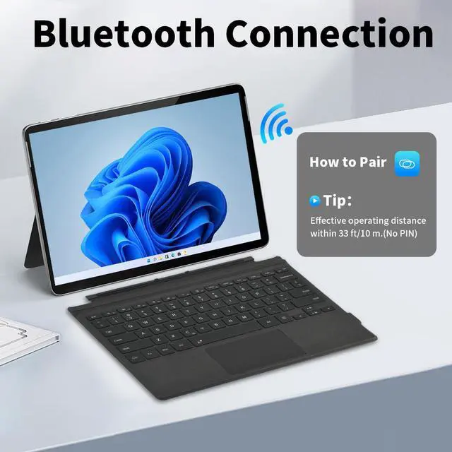Alt view image 6 of 7 - Microsoft Surface Pro Keyboard for 7+/7/6/5/4/3, 12.3" Wireless Bluetooth Type Cover with 7-Color Backlit, Ultra-Slim Design, Multi-Touch Trackpad, Rechargeable Battery, (Black)