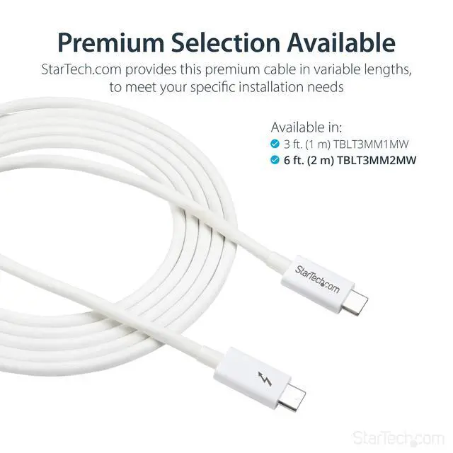 Alt view image 4 of 6 - 6.6ft (2m) Passive Thunderbolt 3 Cable, 20Gbps, 100W PD, 4K Video, Thunderbolt Cable, Compatible with USB4/DP Alt Mode, Thunderbolt 4, USB 3.2/Type-C (TBLT3MM2MW)