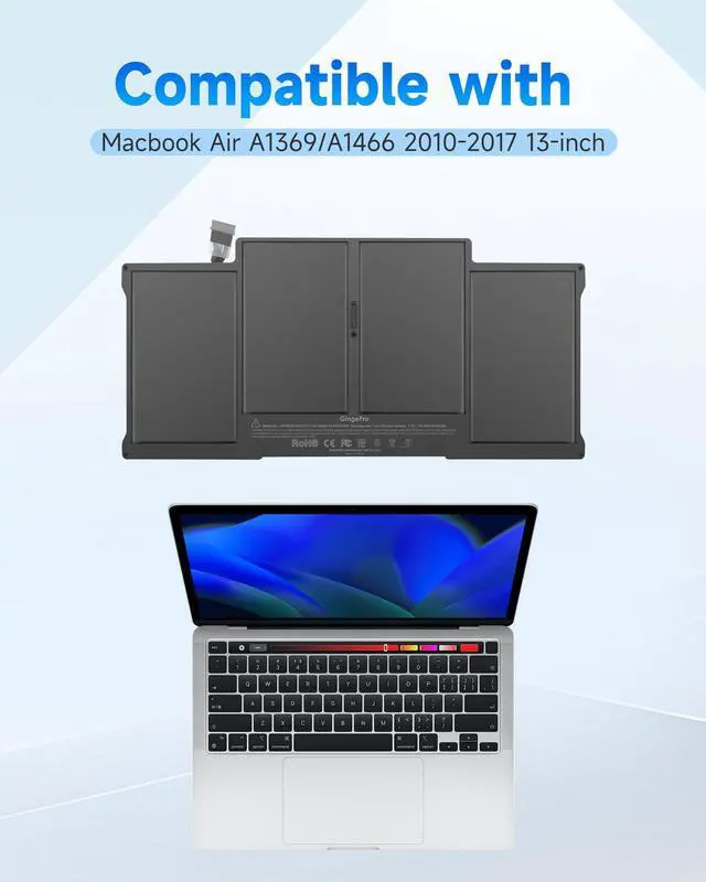 Alt view image 2 of 5 - Battery Replacement for MacBook Air 13-inch A1466 (2012, 2013, 2014, 2015, 2017) / A1369 (2010, 2011) A1377/A1405/A1496 Battery