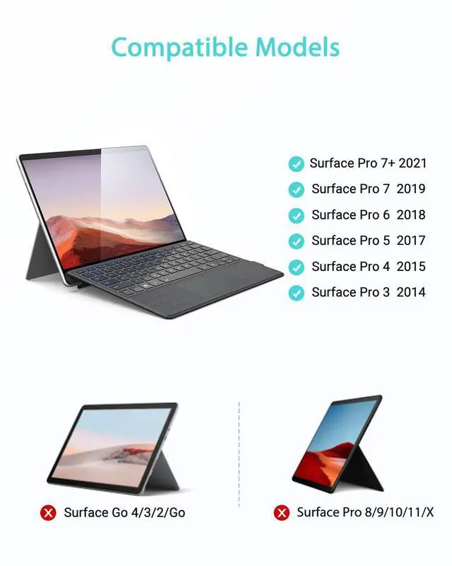 Alt view image 2 of 7 - Surface Pro Keyboard for Microsoft Surface Pro 7 Plus 7/6/5/4/3 12.3 inch, Wireless Type Cover with 7 Color Backlit, Bluetooth Ultra-Slim Portable Magnetic Keyboard with Trackpad, Rechargeable Battery