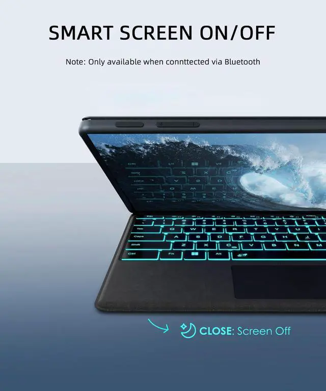 Alt view image 6 of 7 - Surface Pro Keyboard for Microsoft Surface Pro 7 Plus 7/6/5/4/3 12.3 inch, Wireless Type Cover with 7 Color Backlit, Bluetooth Ultra-Slim Portable Magnetic Keyboard with Trackpad, Rechargeable Battery
