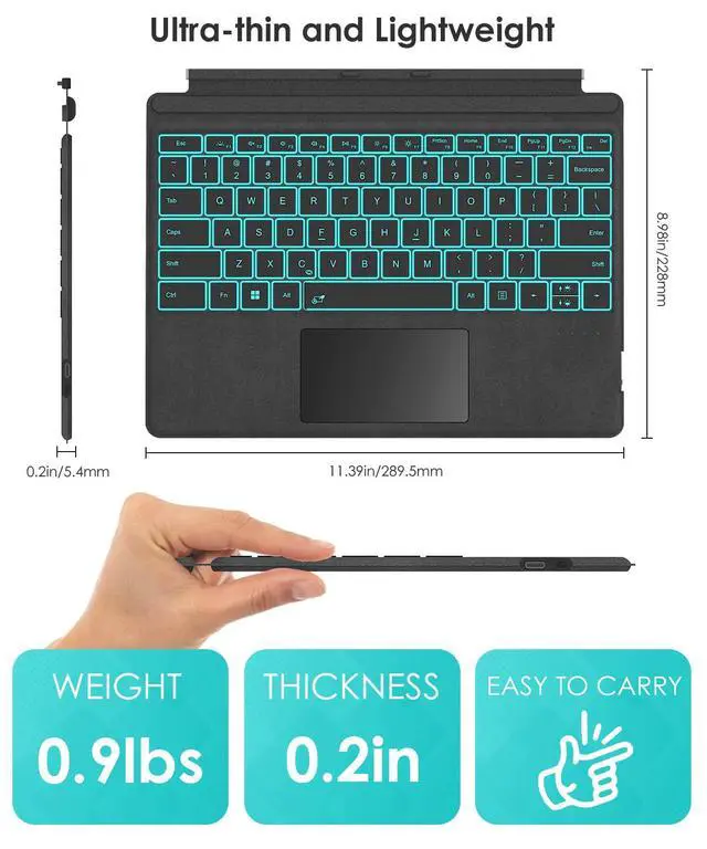Alt view image 7 of 7 - Surface Pro Keyboard for Microsoft Surface Pro 7 Plus 7/6/5/4/3 12.3 inch, Wireless Type Cover with 7 Color Backlit, Bluetooth Ultra-Slim Portable Magnetic Keyboard with Trackpad, Rechargeable Battery