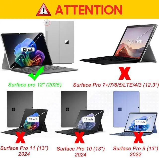 Alt view image 2 of 7 - Detachable Bluetooth Keyboard for Microsoft Surface Pro 12 inch 2025 7-Color Backlit Wireless Keyboard with Touchpad, 14 Shortcut Keys, 30H Battery Magnetic & Slim Design, Black