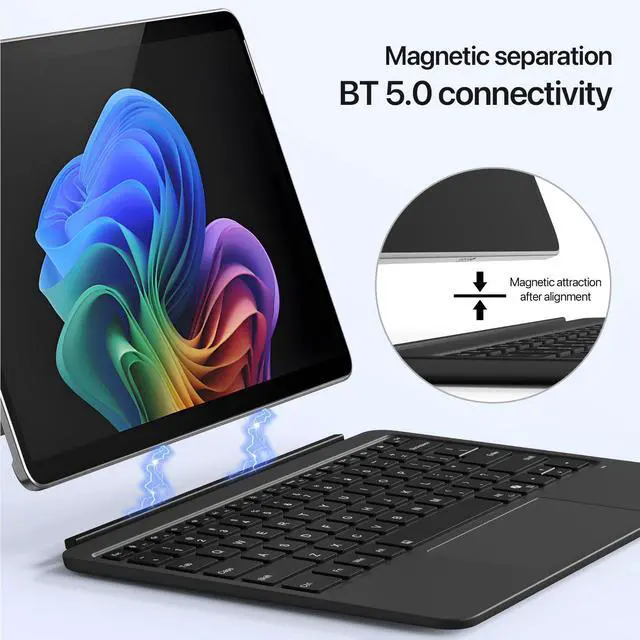 Alt view image 5 of 7 - Detachable Bluetooth Keyboard for Microsoft Surface Pro 12 inch 2025 7-Color Backlit Wireless Keyboard with Touchpad, 14 Shortcut Keys, 30H Battery Magnetic & Slim Design, Black