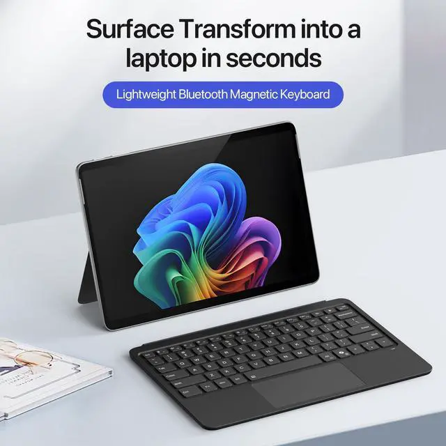 Alt view image 7 of 7 - Detachable Bluetooth Keyboard for Microsoft Surface Pro 12 inch 2025 7-Color Backlit Wireless Keyboard with Touchpad, 14 Shortcut Keys, 30H Battery Magnetic & Slim Design, Black