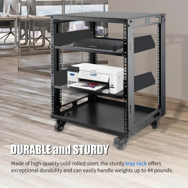 Alt view image 5 of 6 - 2U Server Rack Shelf, 16" Mounting Depth, Vented Rack Mount Shelf Cantilever Tray for 19" Equipment Racks and Cabinet, Weight Capacity 50lb, Black, 2PCS