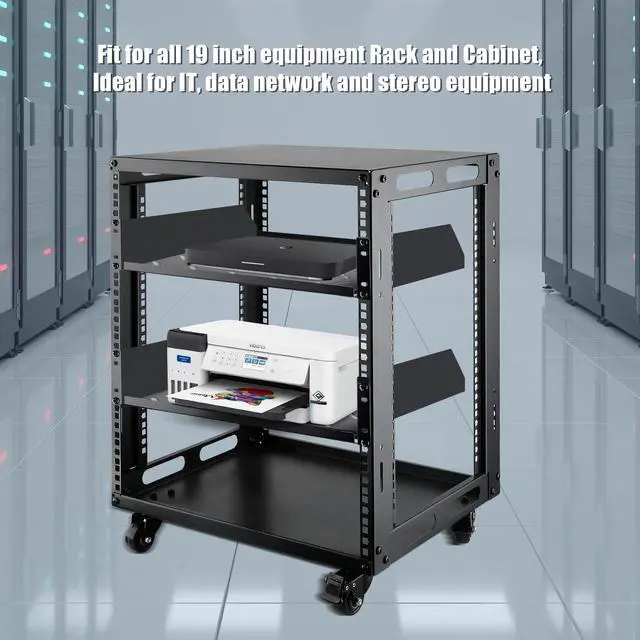 Alt view image 6 of 6 - 2U Server Rack Shelf, 16" Mounting Depth, Vented Rack Mount Shelf Cantilever Tray for 19" Equipment Racks and Cabinet, Weight Capacity 50lb, Black, 2PCS