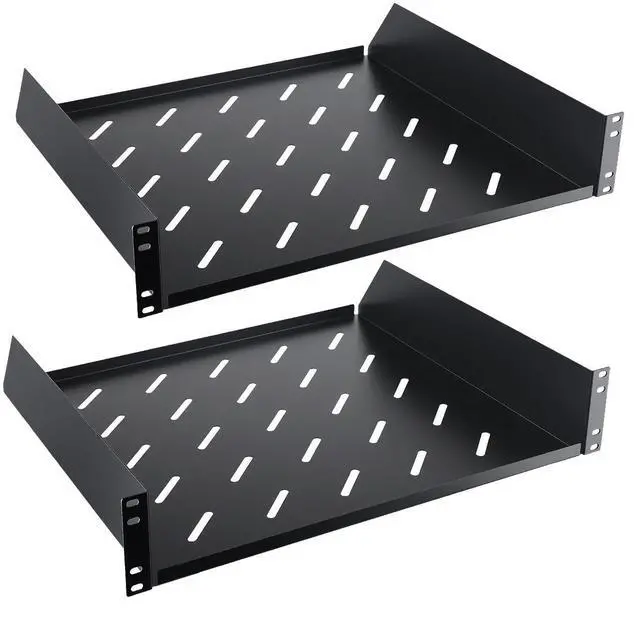Main image of 2U Server Rack Shelf, 16" Mounting Depth, Vented Rack Mount Shelf Cantilever Tray for 19" Equipment Racks and Cabinet, Weight Capacity 50lb, Black, 2PCS