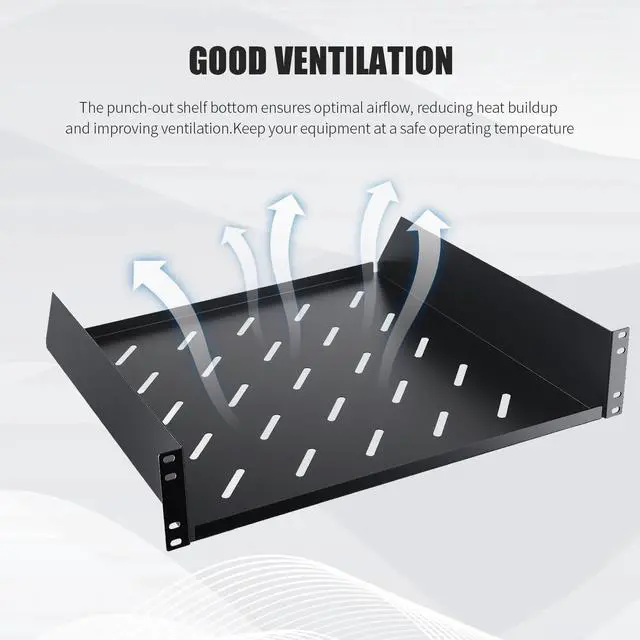 Alt view image 3 of 6 - 2U Server Rack Shelf, 16" Mounting Depth, Vented Rack Mount Shelf Cantilever Tray for 19" Equipment Racks and Cabinet, Weight Capacity 50lb, Black, 2PCS