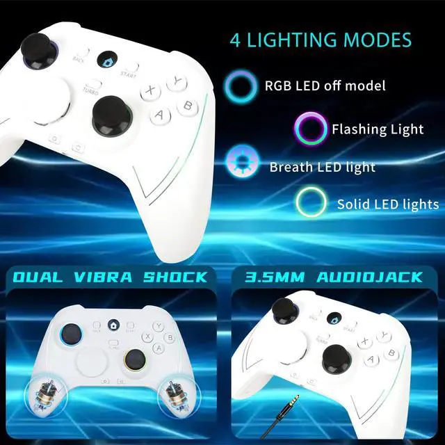 Alt view image 3 of 7 - HD151-S Wireless Game Controller with 7 Colors LED Lighting Compatible with Xbox One S/X, Xbox Series S/X, with 2.4G Wireless Adapter, 3.5mm Audio Jack Gaming Gamepad, Turbo/Programmable