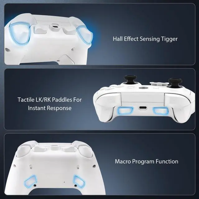 Alt view image 5 of 7 - HD151-S Wireless Game Controller with 7 Colors LED Lighting Compatible with Xbox One S/X, Xbox Series S/X, with 2.4G Wireless Adapter, 3.5mm Audio Jack Gaming Gamepad, Turbo/Programmable