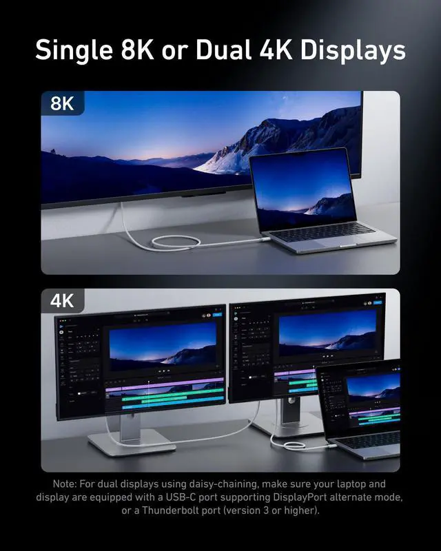 Alt view image 4 of 7 - Prime Thunderbolt 4 Cable, 3.3 ft USB C to USB C Cable, 240W Charging, 40Gbps Data Transfer, Supports 8K/4K Displays, for iPhone 16 Series, MacBook Air, iPad, Samsung (Thunderbolt 4-Certified)