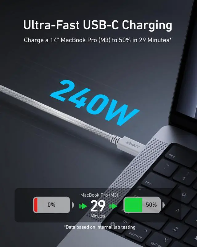 Alt view image 5 of 7 - Prime Thunderbolt 4 Cable, 3.3 ft USB C to USB C Cable, 240W Charging, 40Gbps Data Transfer, Supports 8K/4K Displays, for iPhone 16 Series, MacBook Air, iPad, Samsung (Thunderbolt 4-Certified)