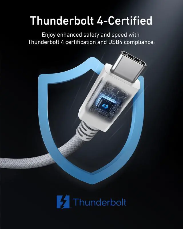 Alt view image 6 of 7 - Prime Thunderbolt 4 Cable, 3.3 ft USB C to USB C Cable, 240W Charging, 40Gbps Data Transfer, Supports 8K/4K Displays, for iPhone 16 Series, MacBook Air, iPad, Samsung (Thunderbolt 4-Certified)