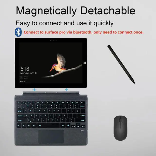 Alt view image 3 of 6 - Type Cover for Microsoft Surface Pro 7+ / Pro 7/6 / 5/4 / 3, 12.3 inch, Ultra-Slim Wireless Bluetooth Tablet Keyboard with Multi Touchpad (Charcoal)