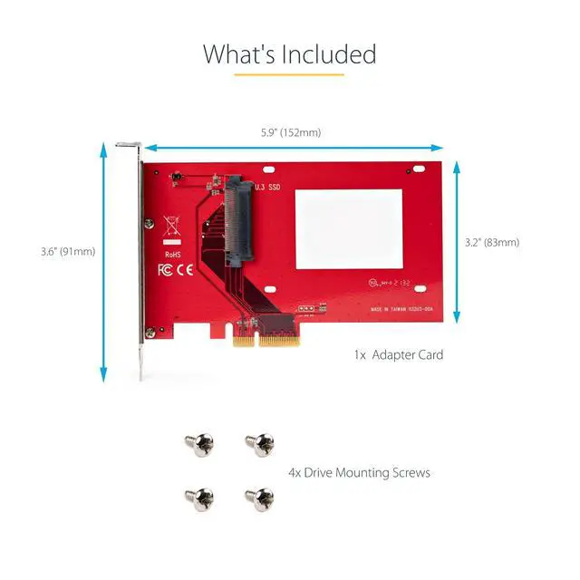 Alt view image 5 of 6 - U.3 to PCIe Adapter Card - PCIe 4.0 x4 Adapter for 2.5" U.3 NVMe SSDs - SFF-TA-1001 PCI Express Add-in Card - TAA Compliant (PEX4SFF8639U3)