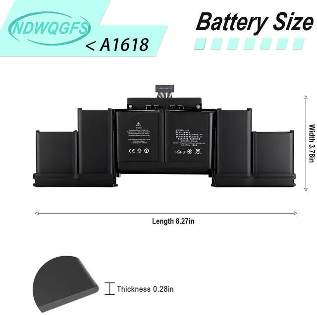 Alt view image 3 of 7 - A1398 A1618 Laptop Battery Replacement for MacBook Pro 15 inch Retina Late 2013 Mid 2014 Mid 2015 Early 2015 Compatible with A1494 Models, 11.36V 99.5Wh