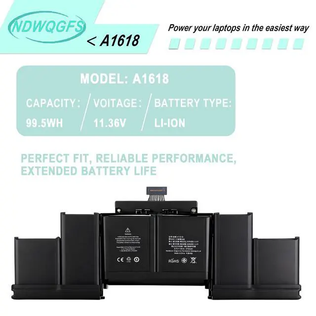 Alt view image 6 of 7 - A1398 A1618 Laptop Battery Replacement for MacBook Pro 15 inch Retina Late 2013 Mid 2014 Mid 2015 Early 2015 Compatible with A1494 Models, 11.36V 99.5Wh