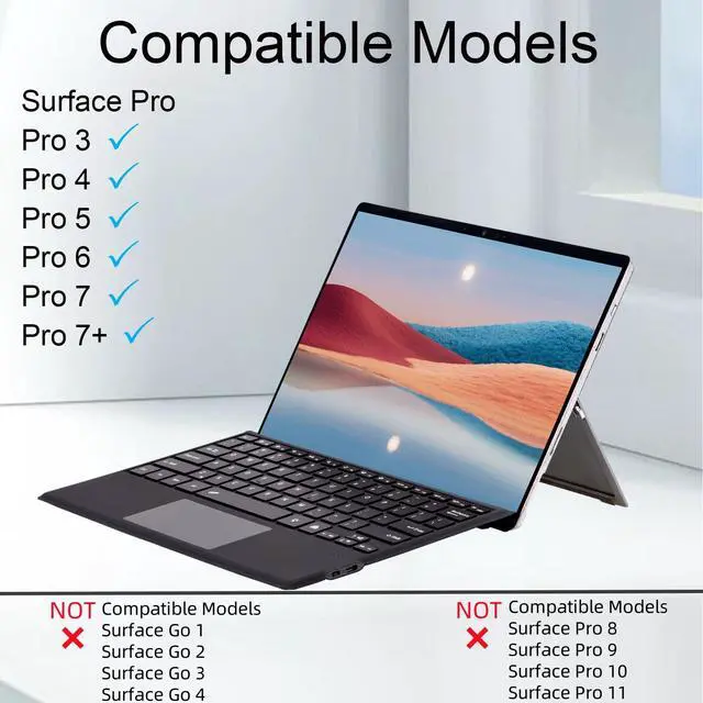 Alt view image 2 of 7 - Type Cover for Microsoft Surface Pro 7+ / Pro 7/6 / 5/4 / 3, 12.3 inch, Ultra-Slim Wireless Bluetooth Tablet Keyboard with Multi Touchpad (Onyx)