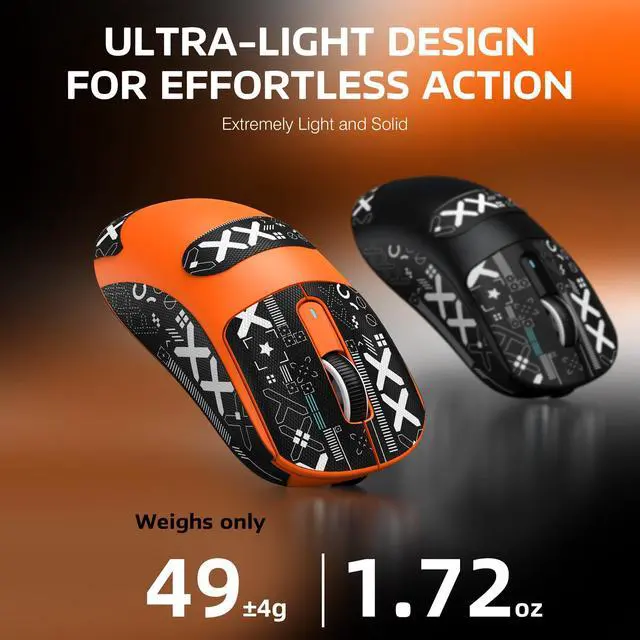 Alt view image 3 of 7 - Attack Shark X3 Wireless Gaming Mouse, 49g Triple Mode Ergonomic Computer Mouse, PAW3395 26K DPI Sensor, 200h Battery Life, Griptape, Programmable Buttons for PC/Laptop/Mac (Orange)