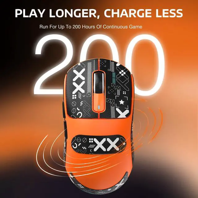 Alt view image 7 of 7 - Attack Shark X3 Wireless Gaming Mouse, 49g Triple Mode Ergonomic Computer Mouse, PAW3395 26K DPI Sensor, 200h Battery Life, Griptape, Programmable Buttons for PC/Laptop/Mac (Orange)