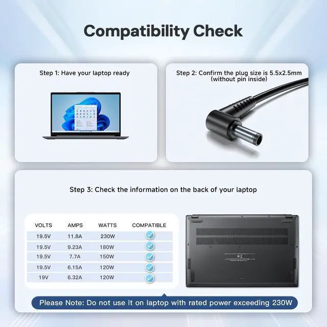 Alt view image 3 of 6 - 230W Charger Fit for MSI GS66 GS75 GS76 Stealth, Intel NUC PC Kits, Eluktronics, Gigabyte Aorus 15 15G 15P 17 Aero 5 15 16 OLED X16 Laptop, Chicony A17-230P1A, FSP230-AJAN3 Power Adapter
