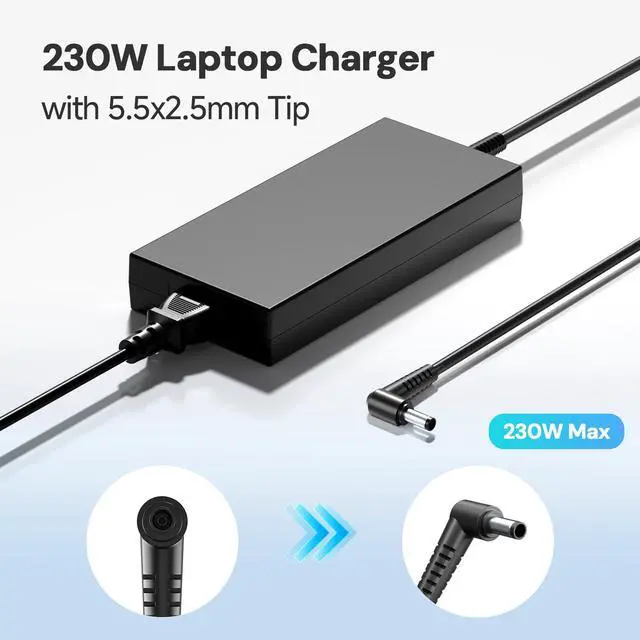 Alt view image 2 of 6 - 230W Charger Fit for MSI GS66 GS75 GS76 Stealth, Intel NUC PC Kits, Eluktronics, Gigabyte Aorus 15 15G 15P 17 Aero 5 15 16 OLED X16 Laptop, Chicony A17-230P1A, FSP230-AJAN3 Power Adapter