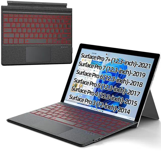 Main image of Magnetic Bluetooth Keyboard for Surface Pro 7+/7 Plus/7/6/5/4/3 - 7-Color Backlit Wireless Type Cover with Multi-Gesture Touchpad, Ultra-Slim Rechargeable Battery,12.3 Inch Tablet Keyboard (Dark Gray)