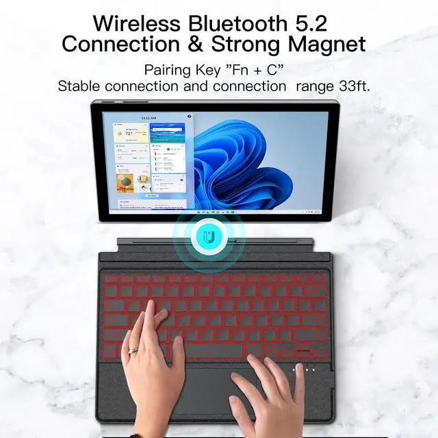 Alt view image 5 of 7 - Magnetic Bluetooth Keyboard for Surface Pro 7+/7 Plus/7/6/5/4/3 - 7-Color Backlit Wireless Type Cover with Multi-Gesture Touchpad, Ultra-Slim Rechargeable Battery,12.3 Inch Tablet Keyboard (Dark Gray)