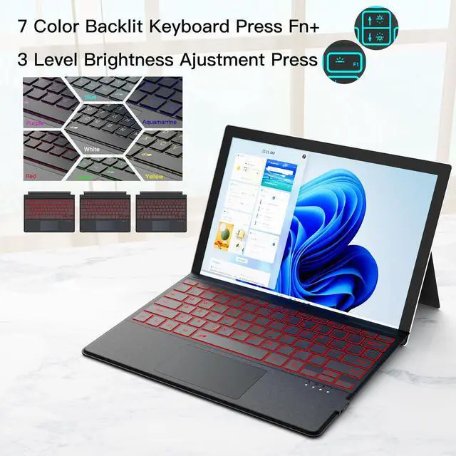 Alt view image 3 of 7 - Magnetic Bluetooth Keyboard for Surface Pro 7+/7 Plus/7/6/5/4/3 - 7-Color Backlit Wireless Type Cover with Multi-Gesture Touchpad, Ultra-Slim Rechargeable Battery,12.3 Inch Tablet Keyboard (Dark Gray)